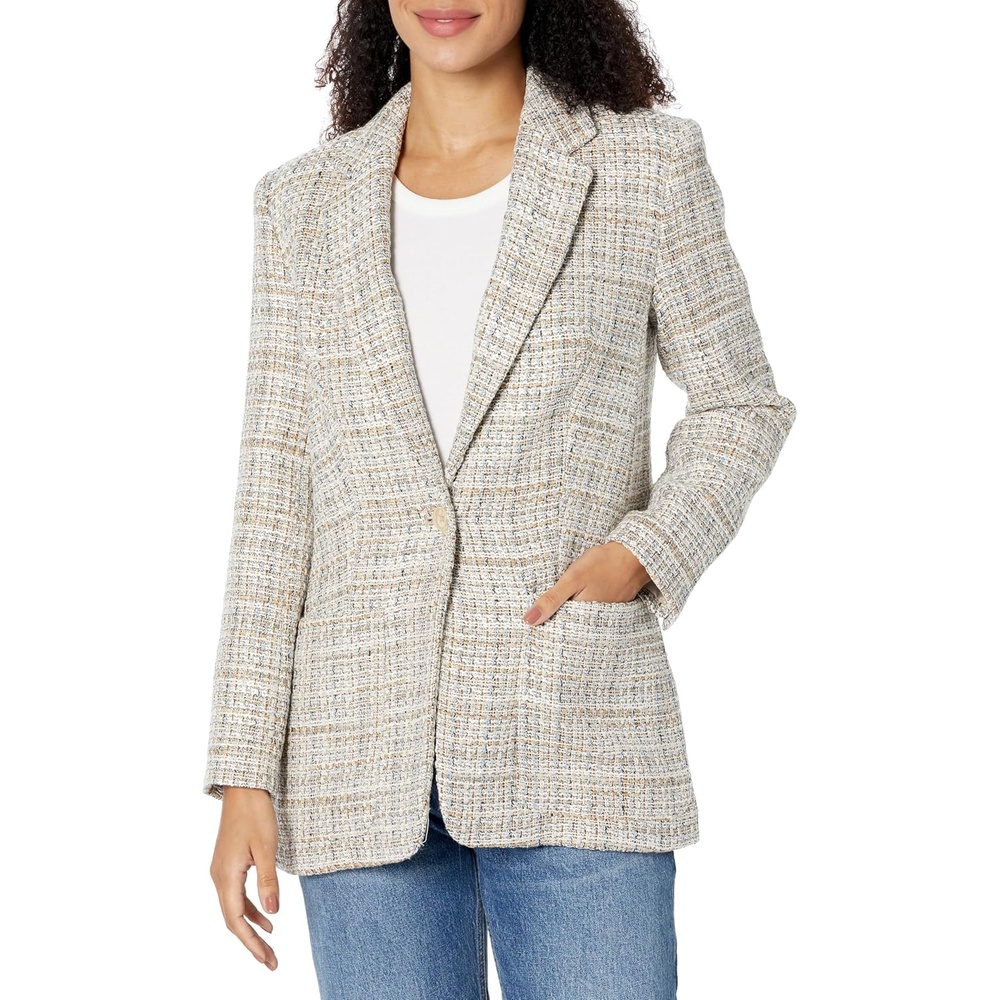 image:imageCalvin Klein Womens One Button Lux BlazerCream Multi
