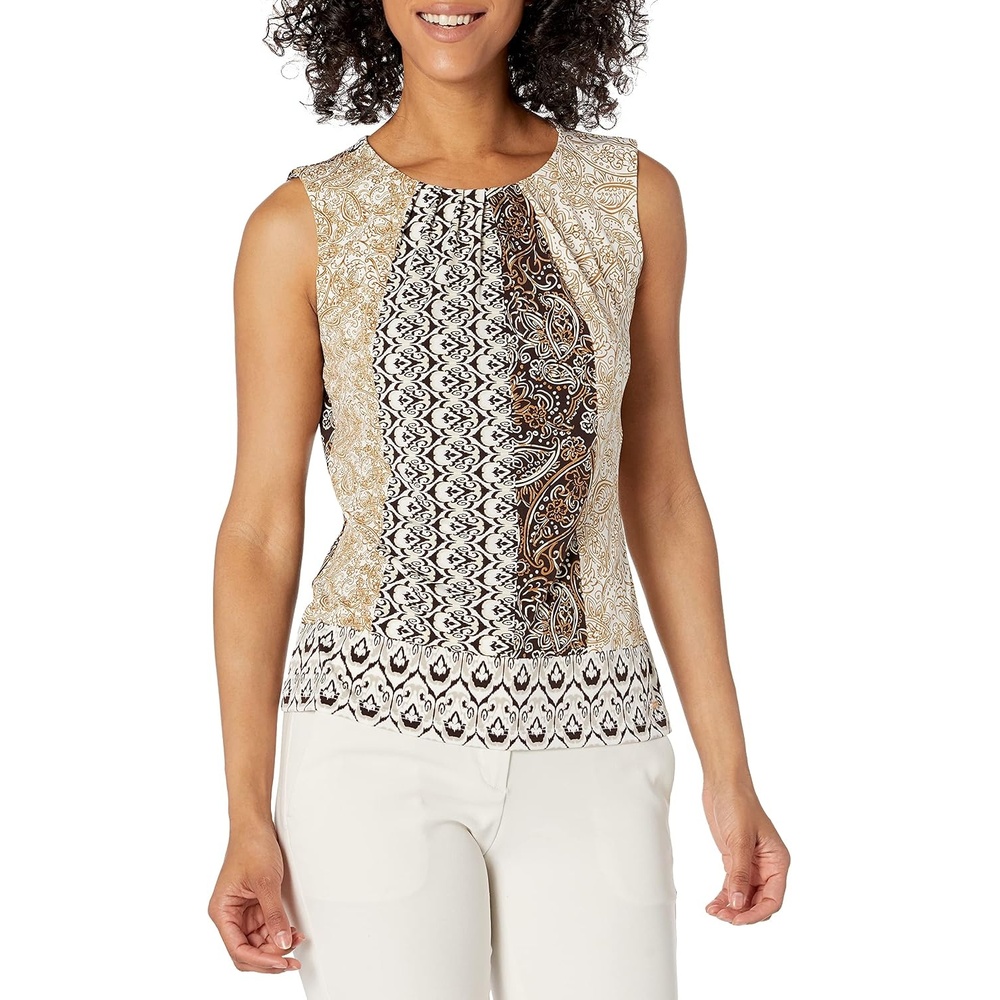 image:imageCalvin Klein Womens Pleat Neck Sleeveless BlouseDeep Luggage
