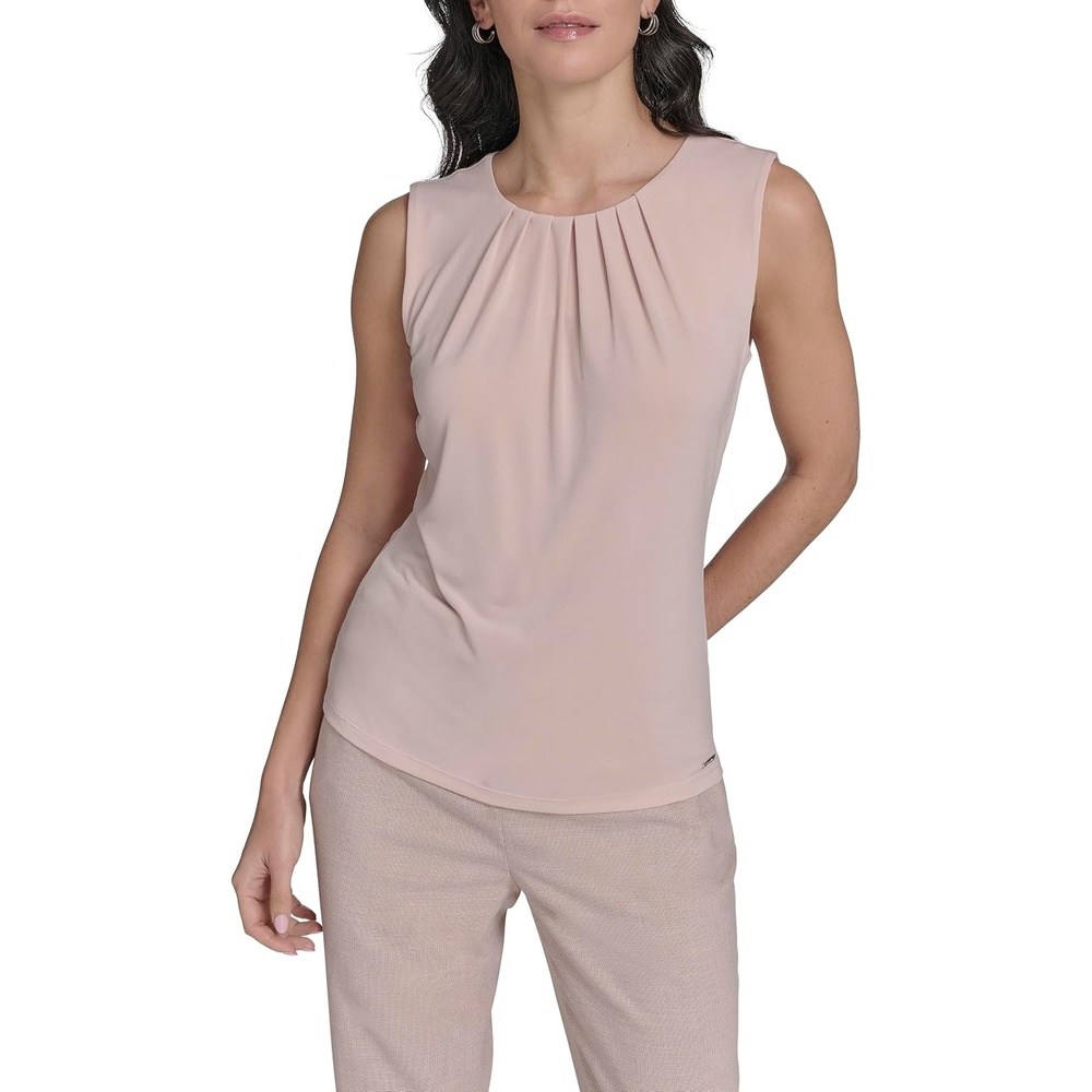 image:imageCalvin Klein Womens Pleat Neck Sleeveless BlousePink Pepper