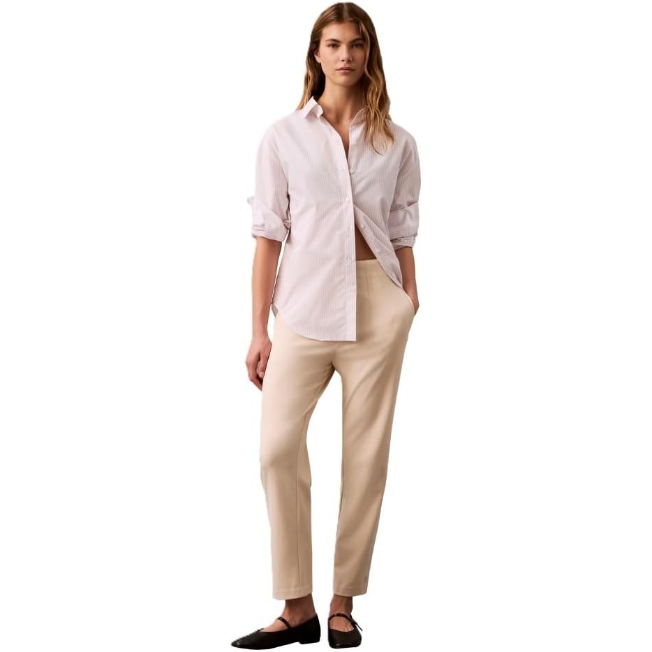 image:imageCalvin Klein Womens Ponte Cropped Straight PantsParchment
