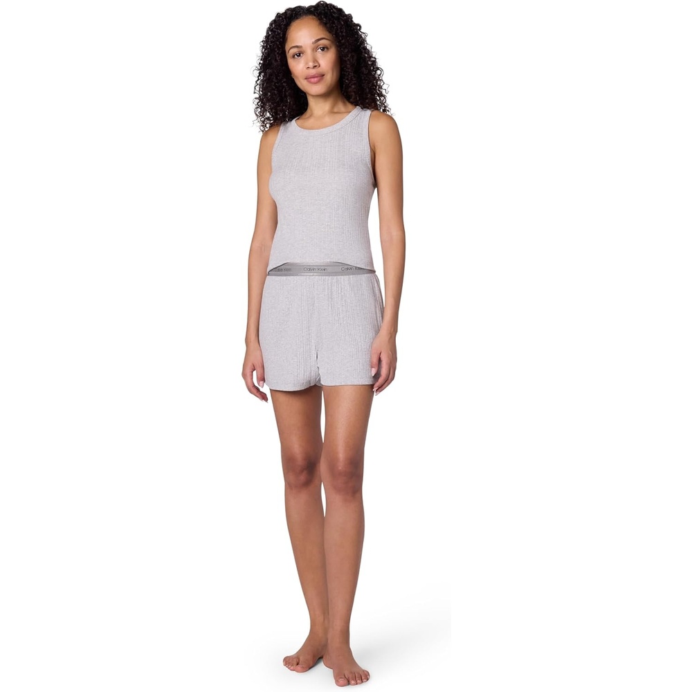image:imageCalvin Klein Womens Refined Rib Tank Short SetGrey Heather