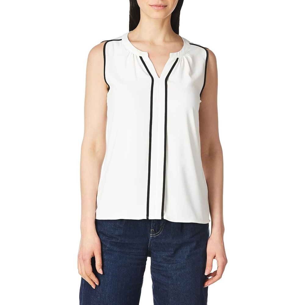 image:imageCalvin Klein Womens Sleeveless Splitneck TopEggshellBlack
