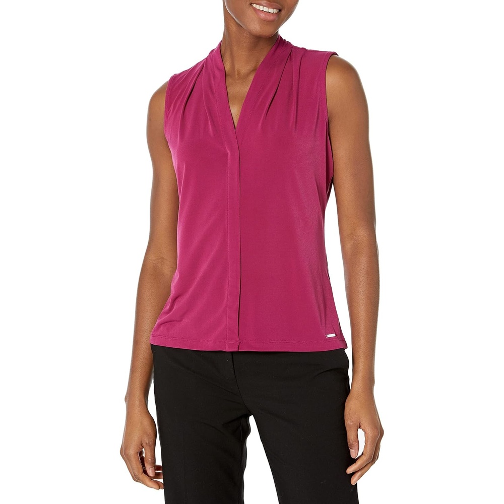 image:imageCalvin Klein Womens Sleeveless VNeck BlouseMulberry