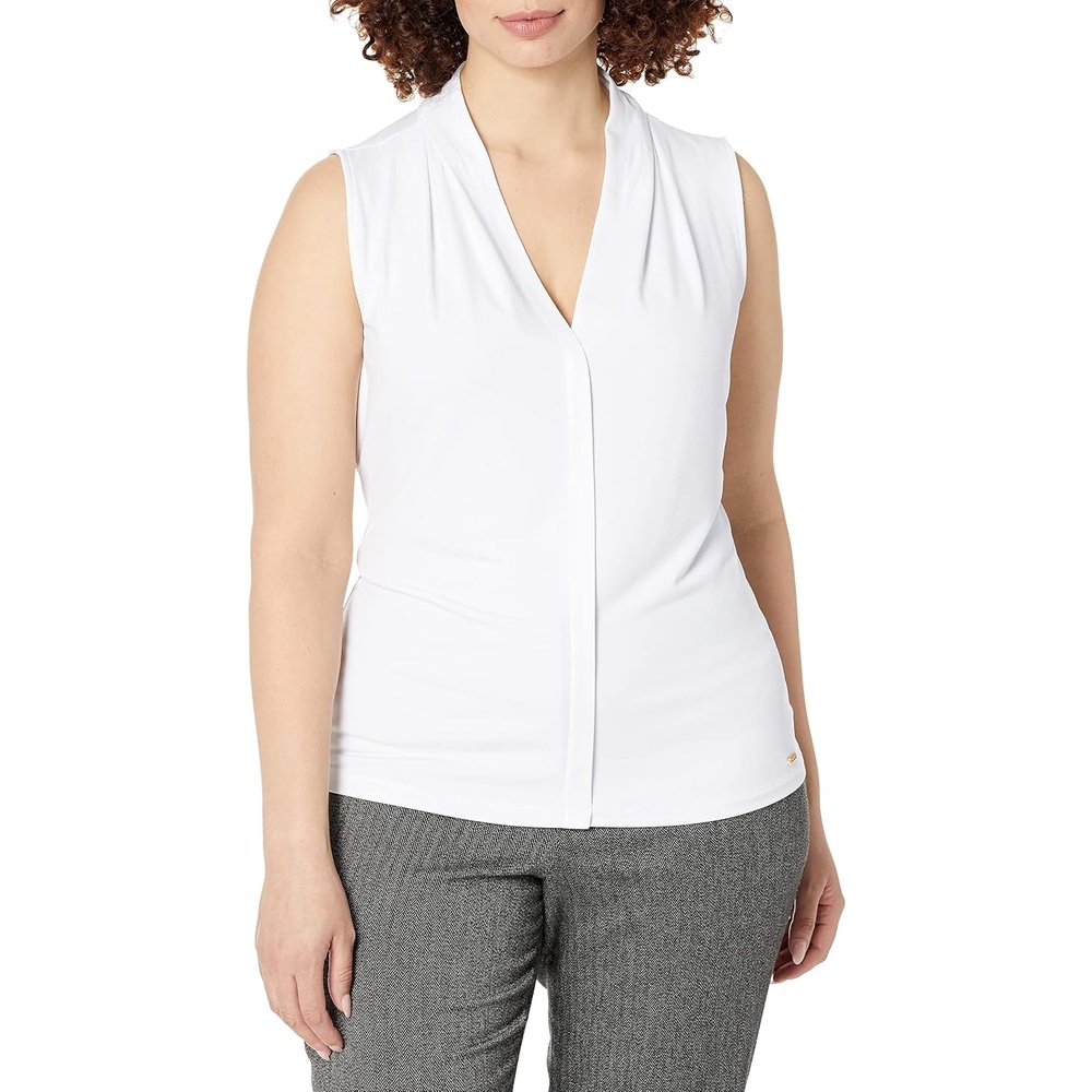 image:imageCalvin Klein Womens Sleeveless VNeck BlouseWhite
