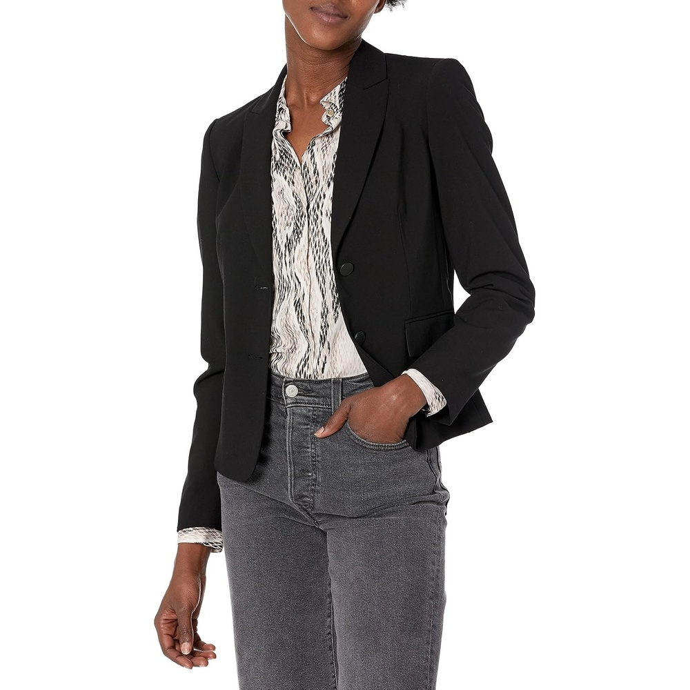 image:imageCalvin Klein Womens Two Button Lux Blazer Petite Standard amp PlusBlack