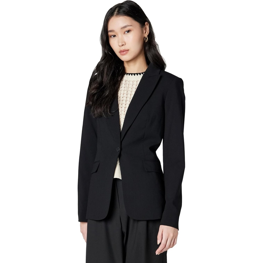 image:imageCalvin Klein Womens Two Button Lux Blazer Petite Standard amp PlusBlack Night