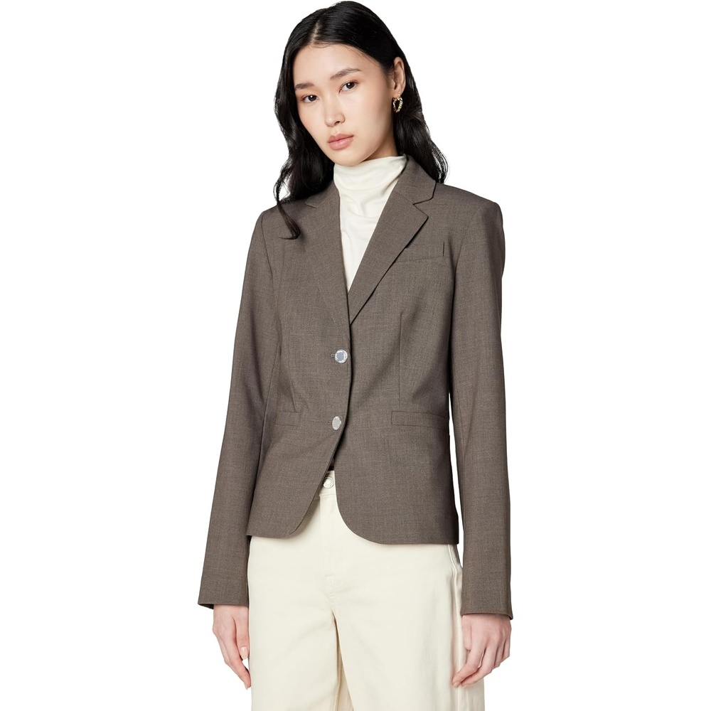 image:imageCalvin Klein Womens Two Button Lux Blazer Petite Standard amp PlusHeather Taupe