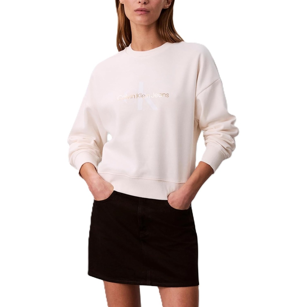 image:imageCalvin Klein womens Monogram Logo CrewneckWhite Greige