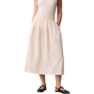 Calvin Klein Womens Cotton Poplin Smocked Waist Midi Skirt(Calico Brown)