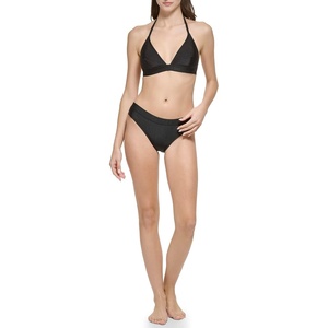 Calvin Klein Women’s Low Waisted Elastic Logo Triangle Bikini Set(Black Shimmer)