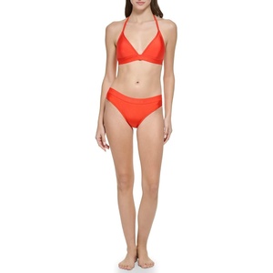 Calvin Klein Women’s Low Waisted Elastic Logo Triangle Bikini Set(Bright Vermillion Shimmer)