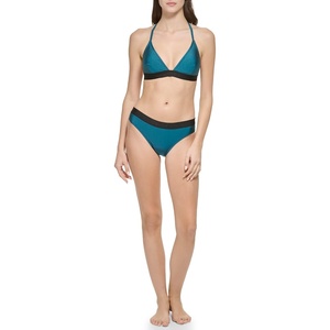 Calvin Klein Women’s Low Waisted Elastic Logo Triangle Bikini Set(Cypress Shimmer)