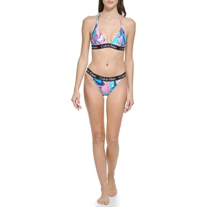 Calvin Klein Women’s Low Waisted Elastic Logo Triangle Bikini Set(Paint Spill Logo)