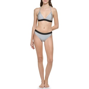Calvin Klein Women’s Low Waisted Elastic Logo Triangle Bikini Set(Platinum Shimmer)
