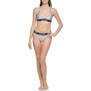 Calvin Klein Women’s Low Waisted Elastic Logo Triangle Bikini Set(Platinum Shimmer Logo)