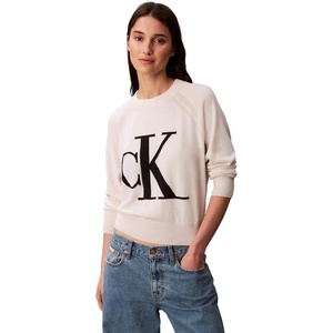 Calvin Klein Women’s Monogram Logo Mockneck Sweater(Chalk)