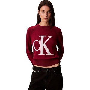 Calvin Klein Women’s Monogram Logo Mockneck Sweater(Magenta Jewel)