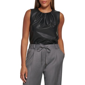 Calvin Klein Women’s Pleat Neck Sleeveless Blouse(Black)