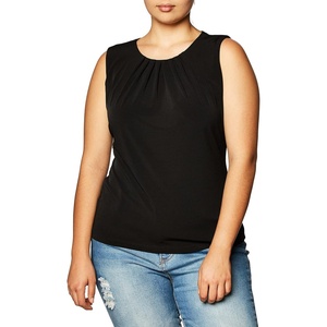 Calvin Klein Women’s Pleat Neck Sleeveless Blouse(Deep Black)