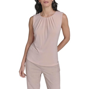 Calvin Klein Women’s Pleat Neck Sleeveless Blouse(Pink Pepper)
