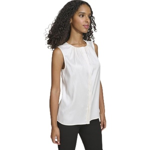 Calvin Klein Women’s Pleat Neck Sleeveless Blouse(Pristine/Pristin)
