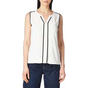 Calvin Klein Women’s Sleeveless Splitneck Top(White/Black)