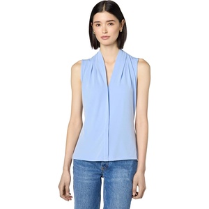 Calvin Klein Women’s Sleeveless V-Neck Blouse(Baby Blue)
