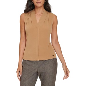 Calvin Klein Women’s Sleeveless V-Neck Blouse(Luggage)