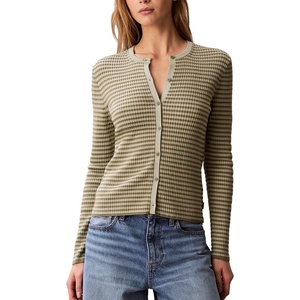 Calvin Klein Women’s Striped Cotton Rayon Long Sleeve Top(Deep Lichen Green)