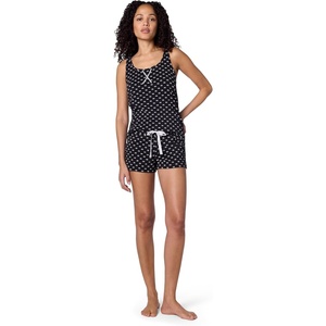 Calvin Klein Women’s Tank Top and Boxer Short Pajama Set(Black W. White Allover Ck Logo)