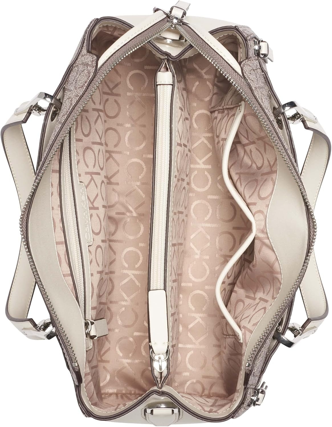 image:imageCalvin Klein Bubble Lamb Novelty Organization SatchelAlmondTaupeWhite Logo