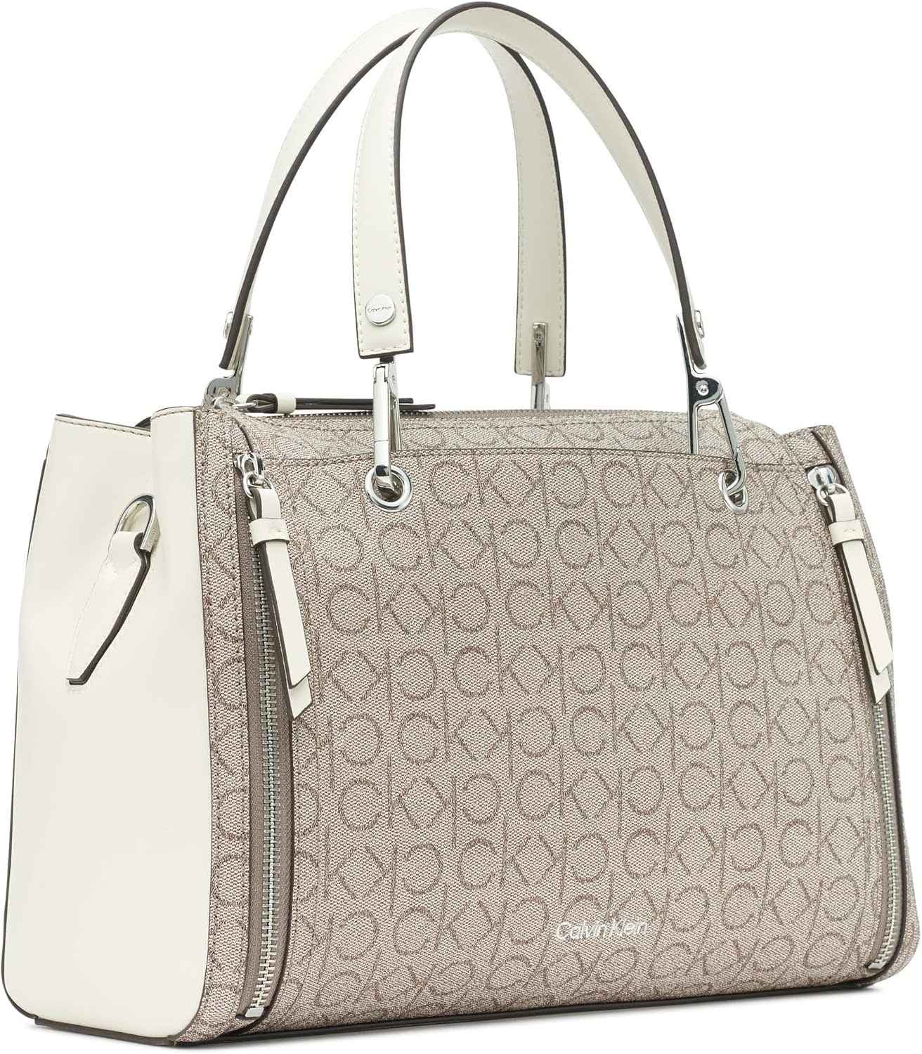 image:imageCalvin Klein Bubble Lamb Novelty Organization SatchelAlmondTaupeWhite Logo