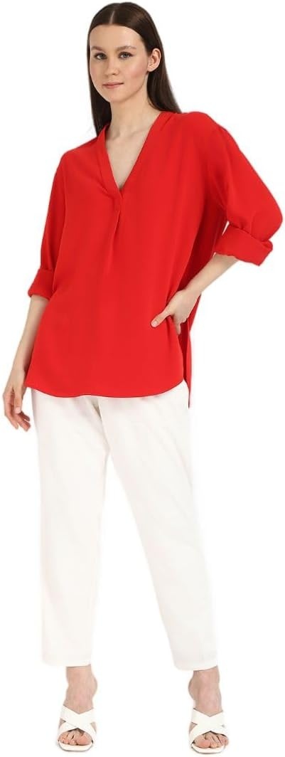 image:imageCalvin Klein Jeans Womens Relaxed V Neck BlouseGoji Berry