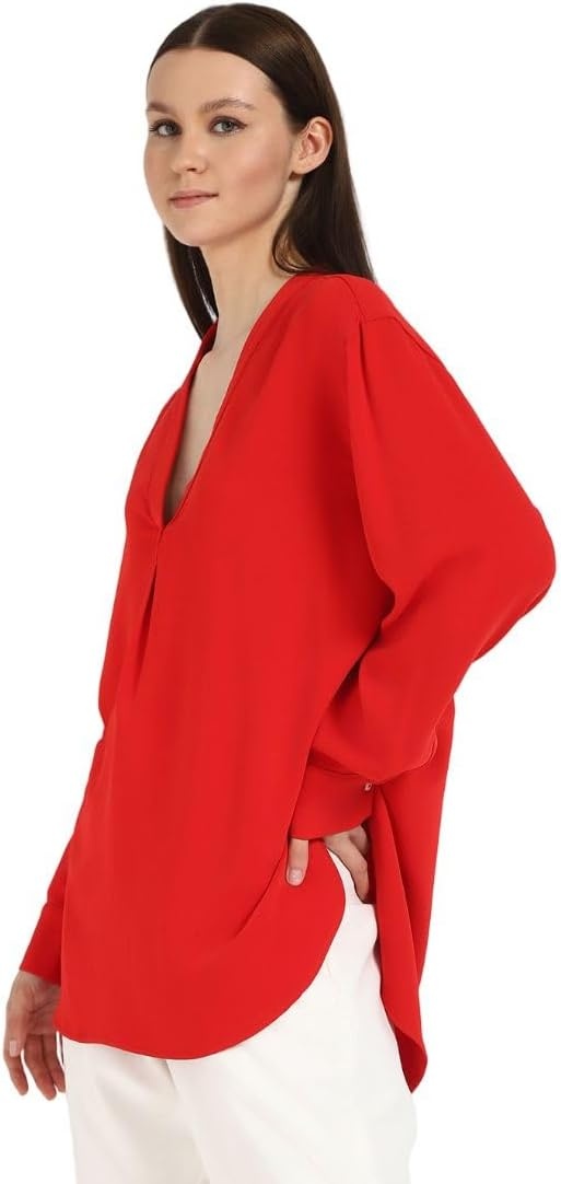 image:imageCalvin Klein Jeans Womens Relaxed V Neck BlouseGoji Berry