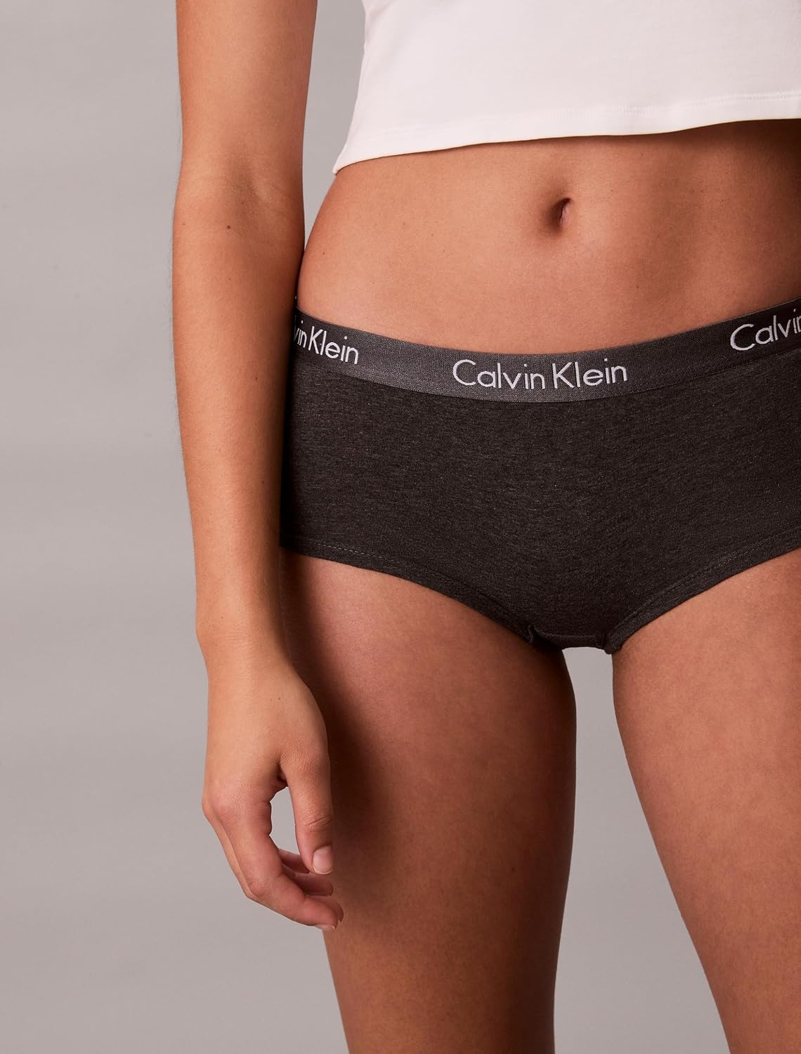 image:imageCalvin Klein Motive Cotton Boyshort Panties 3 PackBlackCharcoal HeatherGrey Heather