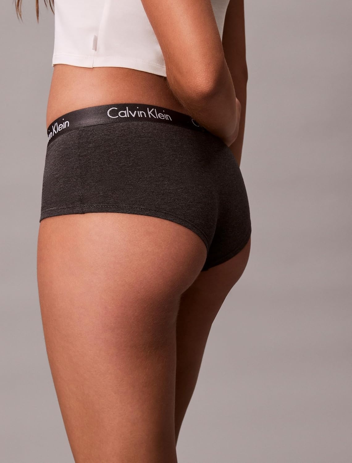 image:imageCalvin Klein Motive Cotton Boyshort Panties 3 PackBlackCharcoal HeatherGrey Heather