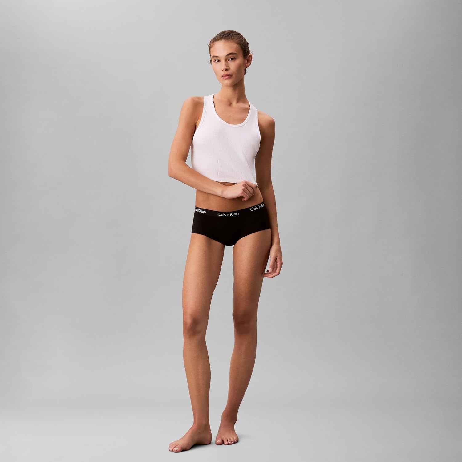 image:imageCalvin Klein Motive Cotton Boyshort Panties 3 PackBlackGrey Heather Ice Water