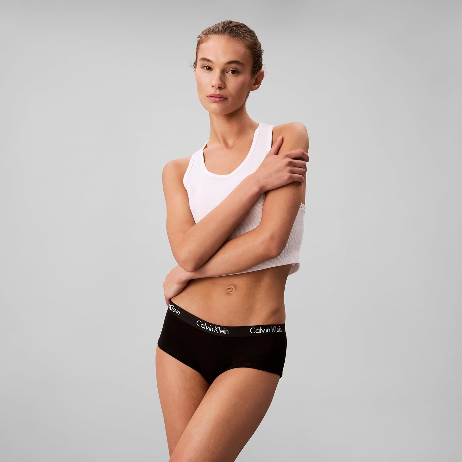 image:imageCalvin Klein Motive Cotton Boyshort Panties 3 PackBlackGrey Heather Ice Water