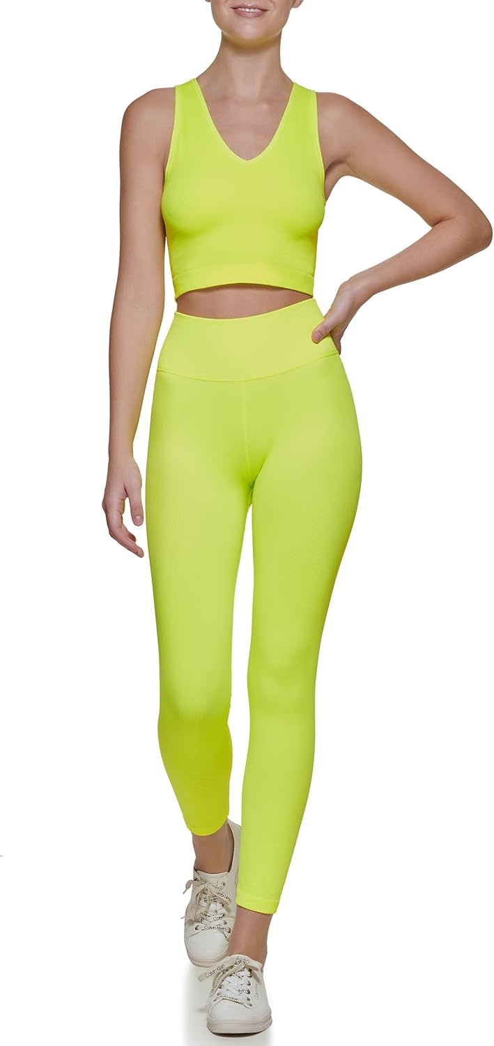 image:imageCalvin Klein Performance Womens Thin Rib High Waist 78 Length TightLime Volt