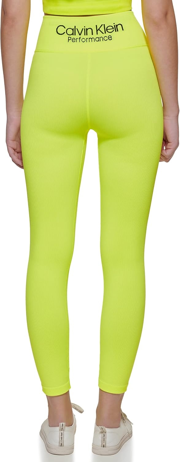 image:imageCalvin Klein Performance Womens Thin Rib High Waist 78 Length TightLime Volt