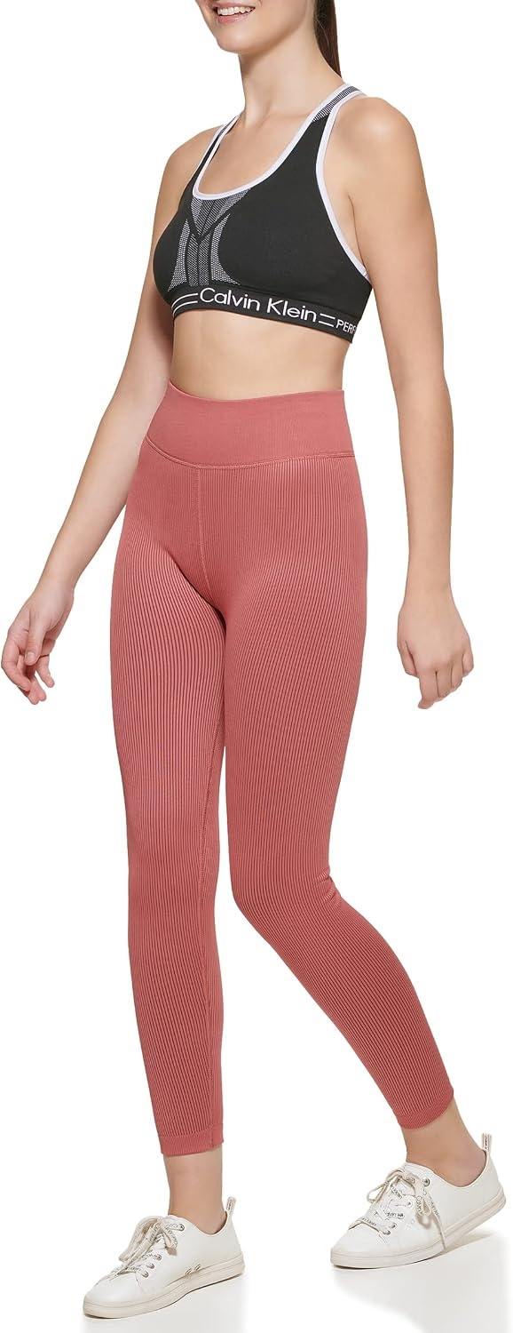 image:imageCalvin Klein Performance Womens Thin Rib High Waist 78 Length TightRedwood