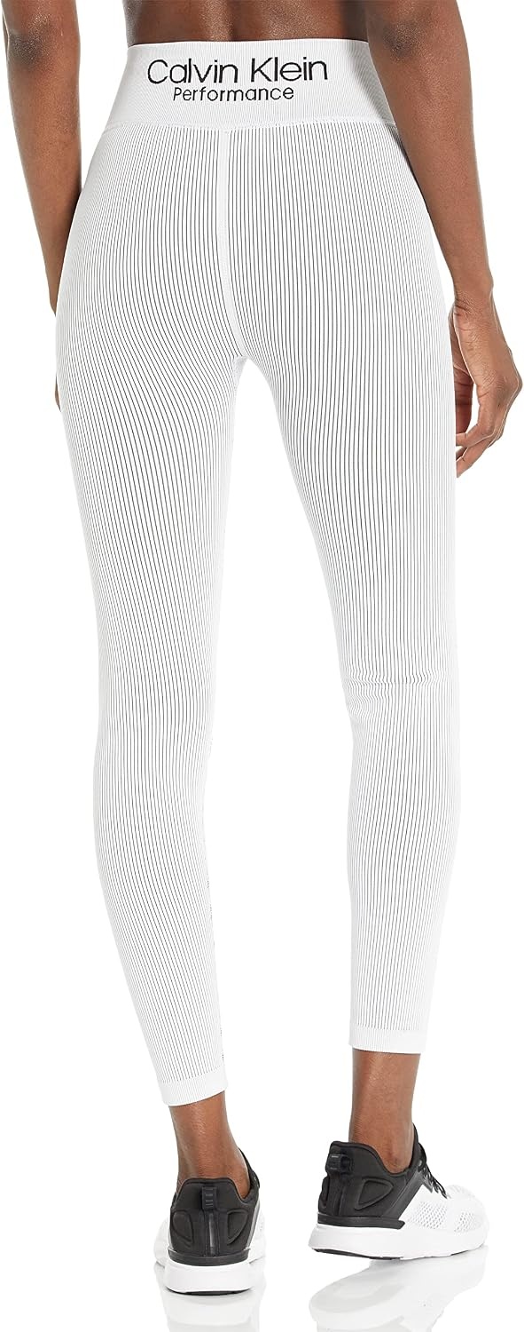image:imageCalvin Klein Performance Womens Thin Rib High Waist 78 Length TightWhite Thick Rib