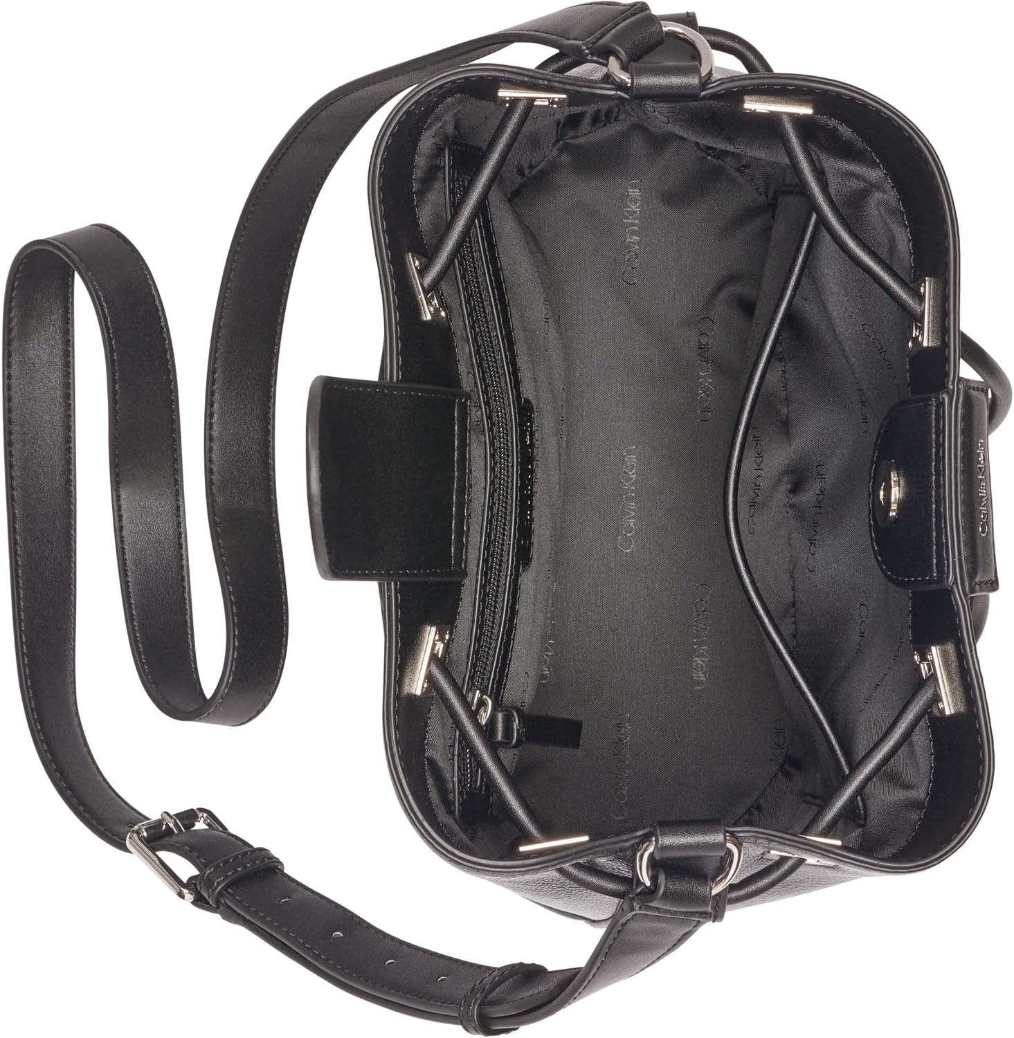 image:imageCalvin Klein Womens Ash Crossbody Bag Vegan Leather Monogram 2 PocketsBlackSilver