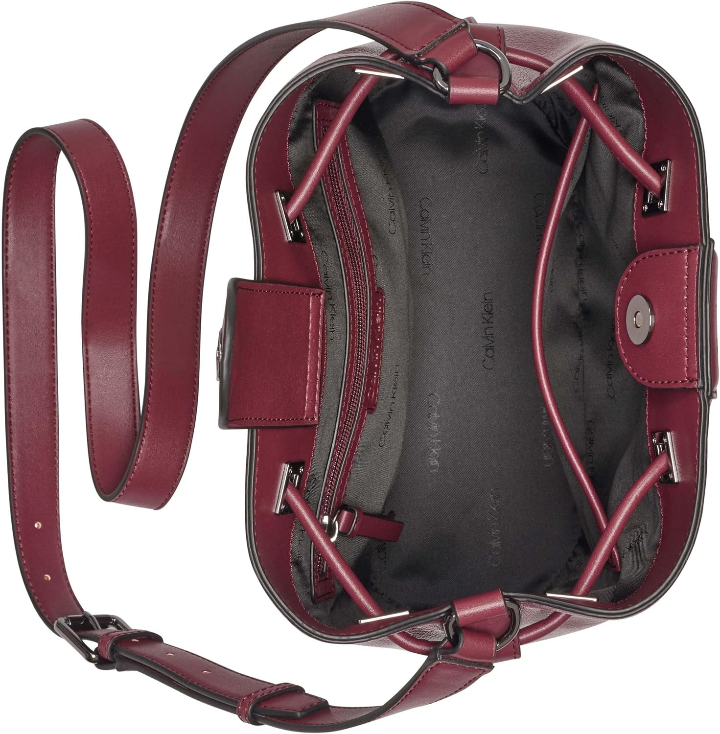 image:imageCalvin Klein Womens Ash Crossbody Bag Vegan Leather Monogram 2 PocketsDeep Rouge