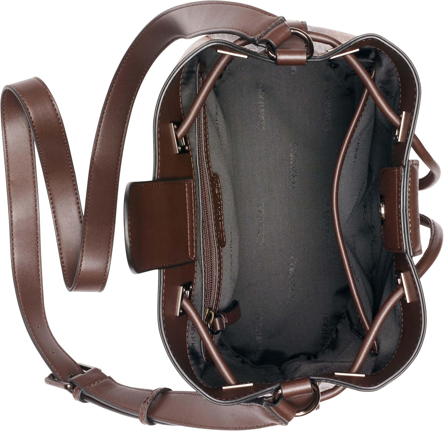 image:imageCalvin Klein Womens Ash Crossbody Bag Vegan Leather Monogram 2 PocketsKhakiBrownJava