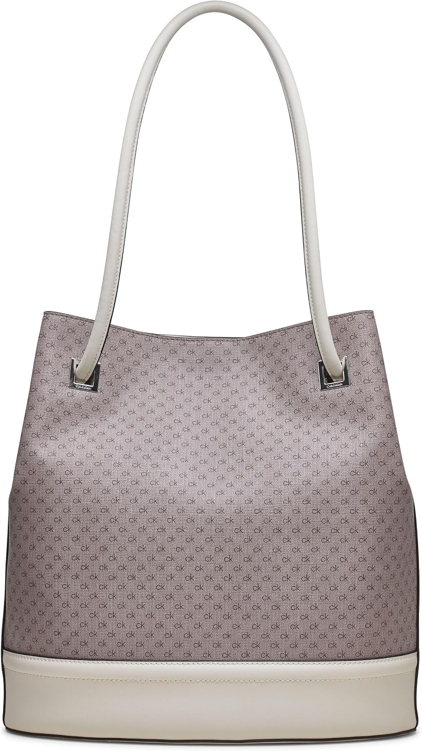 image:imageCalvin Klein Womens Ash Tote Bag NorthSouth Vegan Leather 2 PocketsAlmondTaupeCherub White