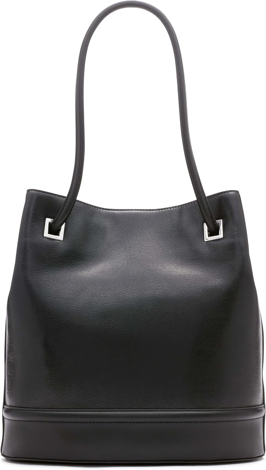 image:imageCalvin Klein Womens Ash Tote Bag NorthSouth Vegan Leather 2 PocketsBlackSilver