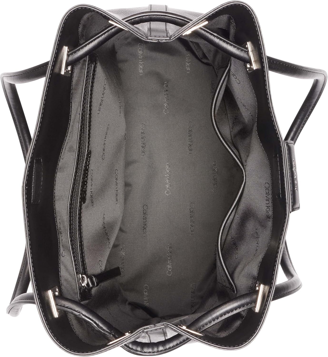 image:imageCalvin Klein Womens Ash Tote Bag NorthSouth Vegan Leather 2 PocketsBlackSilver