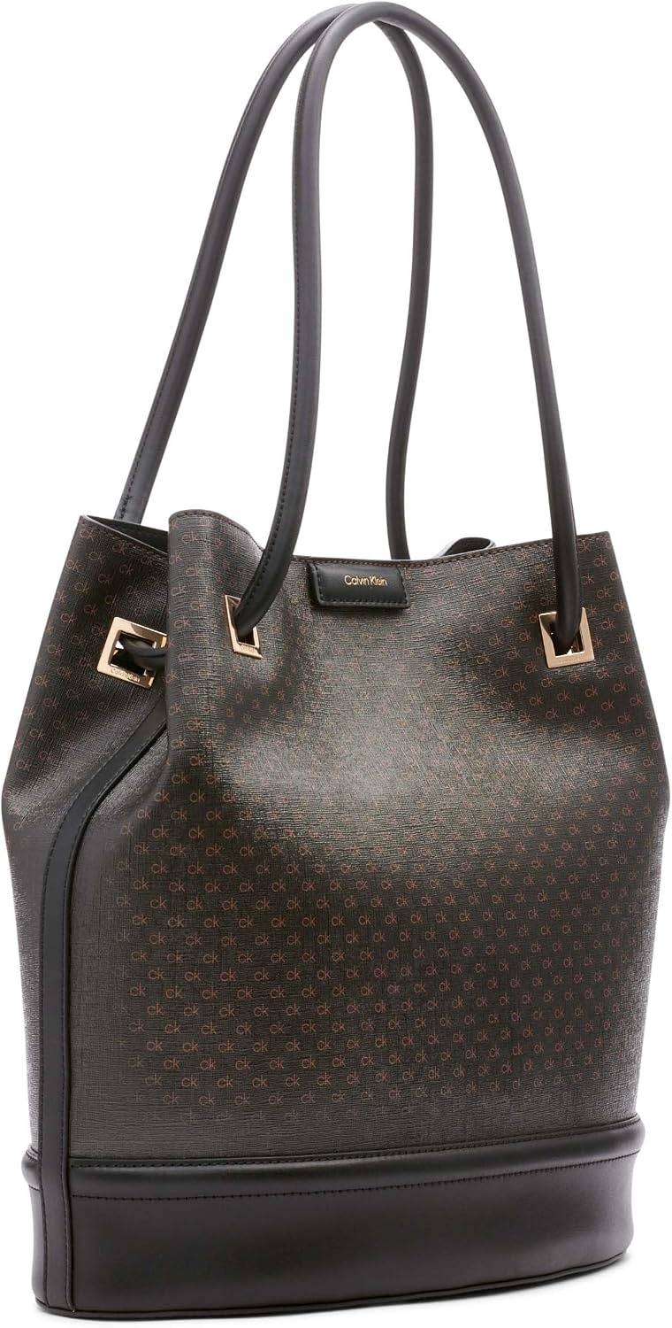 image:imageCalvin Klein Womens Ash Tote Bag NorthSouth Vegan Leather 2 PocketsBrownKhakiBlack