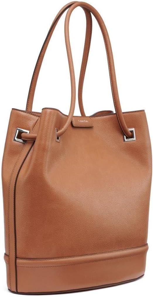 image:imageCalvin Klein Womens Ash Tote Bag NorthSouth Vegan Leather 2 PocketsCaramel